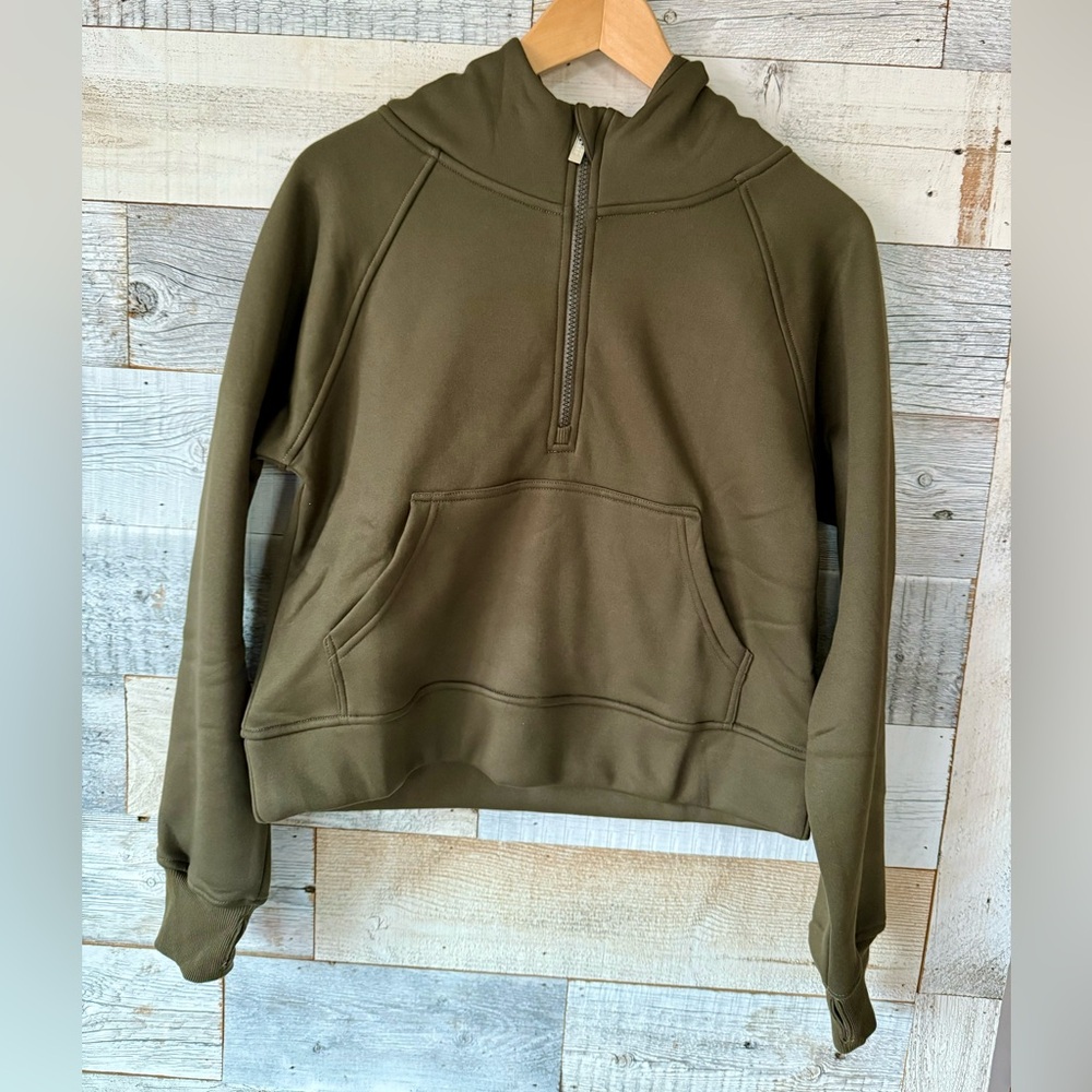 NWT army-green hoodie 1/2-zip crop oversized sweatshirt